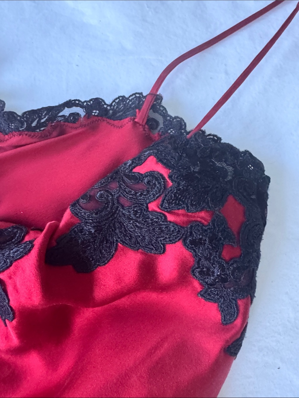 La Perla Red Chemise with Black Lace Trim - Picture 8 of 11